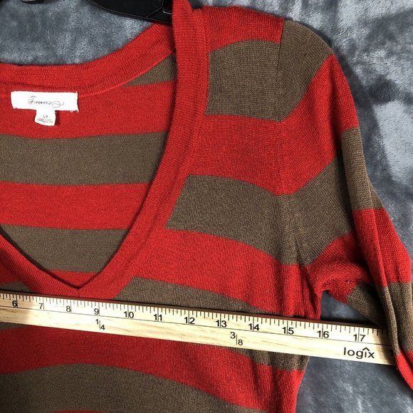 Forever Sweater Women’s Red Brown Striped Size Small Petite - Picture 11 of 15